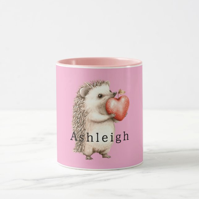 Taza Pink Cute Hedgehog Heart Animal   (Centro)