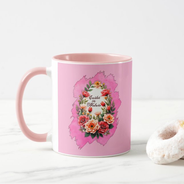 Taza Pink Floral Easter Egg – Spring Art - caneca (Con donut)