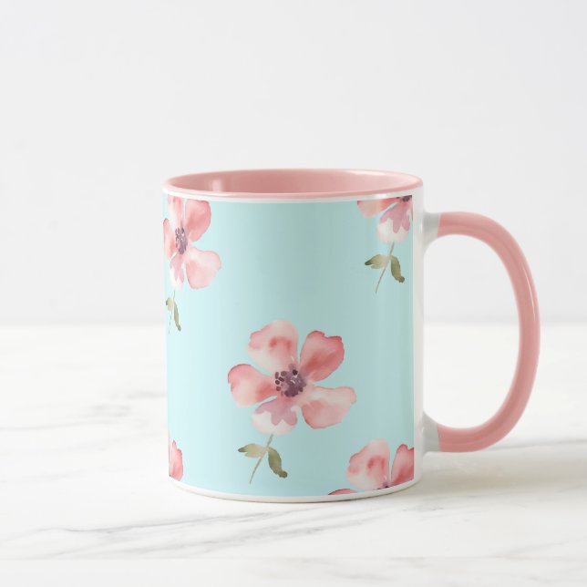 Taza Pink Floral Mug – Blue Pastel Pattern (Derecha)