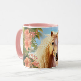 Taza Pink Hibiscus Beach Palomino Horse Coffee Mug