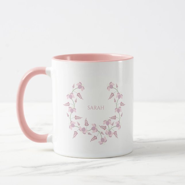 Taza Pink & Lillac Floral Wreath with Name (Izquierda)