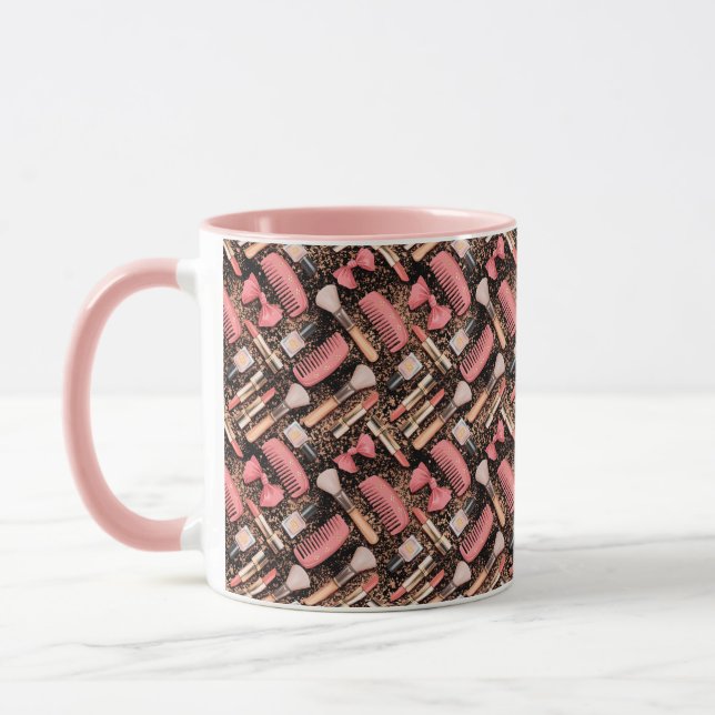 Taza Pink Makeup Cosmetics Pattern Glitter  (Izquierda)