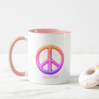 Taza Pink Peace Hot Beverage Mug Custom Name Fun Gift