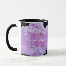 Taza Pink Peony Purple Monograma Floral Negro