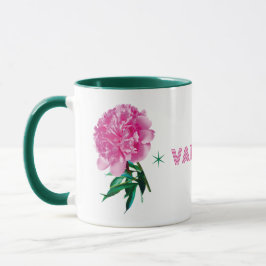 Taza Pink Peony Star Girly Modern Customize Name