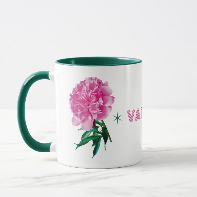 Taza Pink Peony Star Girly Modern Customize Name (Izquierda)