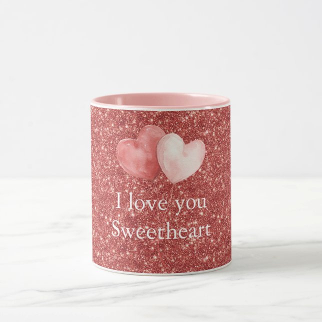 Taza Pink Red Heart Balloons Glitter Sweetheart (Centro)
