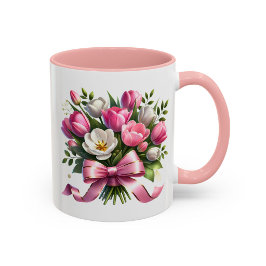 Taza Pink Tulip Floral Mug Cute Gift