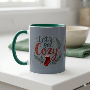 Taza Pino Berry Lettering Azul Navideño Acogedor