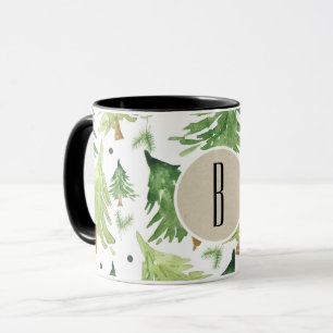 Taza Pinos acuarela monograma rústico moderno Kraft
