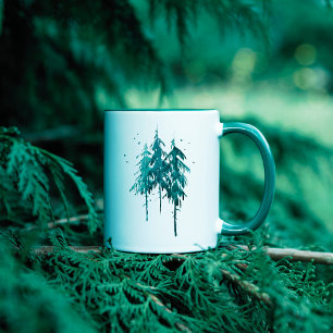 Taza Pinos de color azul-verde sencillos permanecen sal