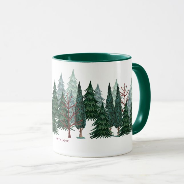 Taza Pinos verde bosque naturaleza Navidad Vacaciones  (Anverso derecho)