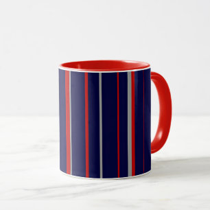 Taza Pinstripes, colores rojo, marino, gris