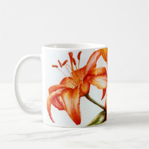 Taza pintada naranja del lirio de la bella arte
