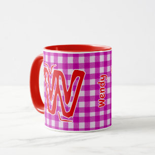 Taza Pintada rosa y roja (Nombre de Monograma Giral)