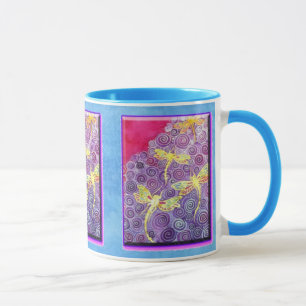 Taza pintada seda de la libélula