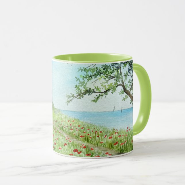 Taza Pintado de acuarela de paisajes de campo de disque (Anverso derecho)