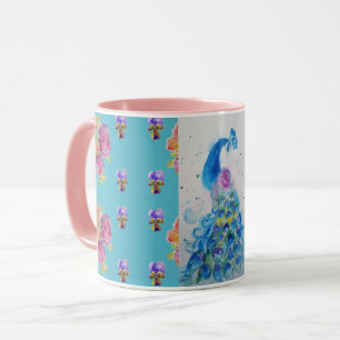 Taza Pintado de color azul pavo real Aqua Rosa Mug