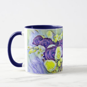 Taza Pintado de color de agua de la cesta morada blanca