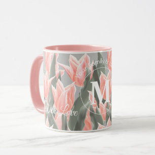 Taza Pintado de tulipanes de color monograma
