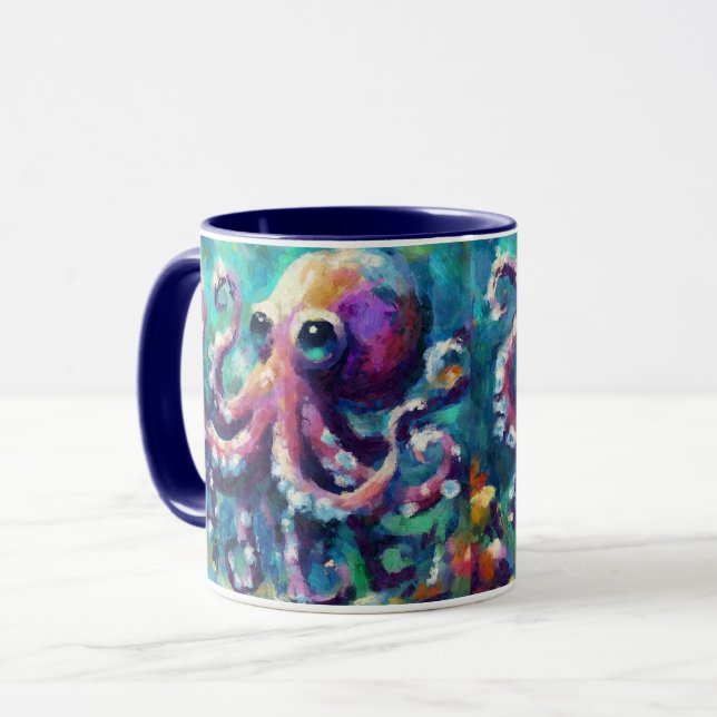 Taza Pintando el aceite de pulpo caprichoso en una play (Anverso izquierdo)