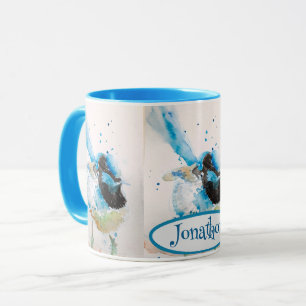 Taza Pintura Acuarela de Carricero Azul Aves Australian