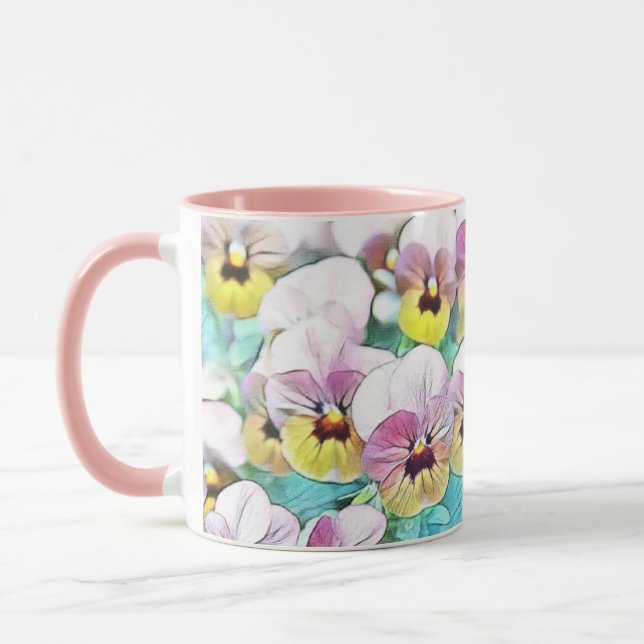 Taza Pintura acuarela de tonos rosas, amarillos y blanc (Izquierda)