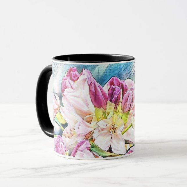 Taza Pintura acuarela de una zona rosa y blanca (Anverso izquierdo)