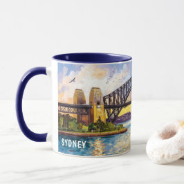 Taza Pintura al Acuarela del Puente de la Bahía de Sydn