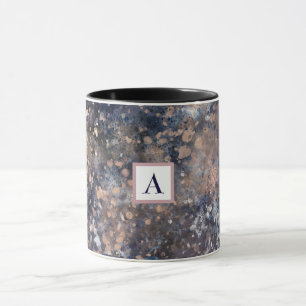 Taza Pintura Azul y Rosa Dorado con Salpicaduras Abstra
