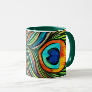 Taza Pintura colorida de plumas de pólvora de pavo real