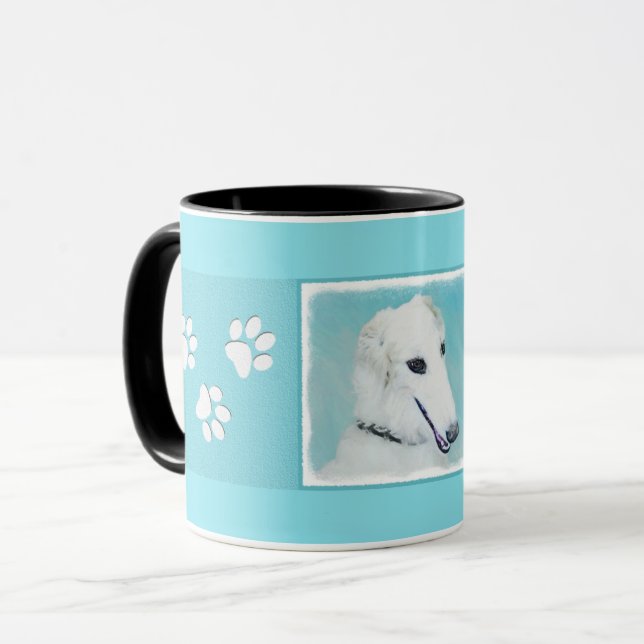 Taza Pintura de Borzoi (blanco) - Arte de perro origina (Anverso izquierdo)