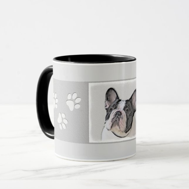 Taza Pintura de Bulldog francés (Brindle Pied) - Arte d (Anverso izquierdo)