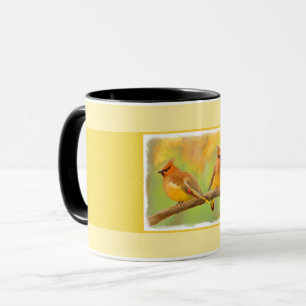 Taza Pintura de cedro Waxwing - Arte de perro original 