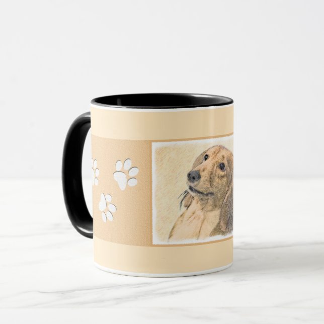 Taza Pintura de Dachshund (de cabello largo) - Arte Per (Anverso izquierdo)