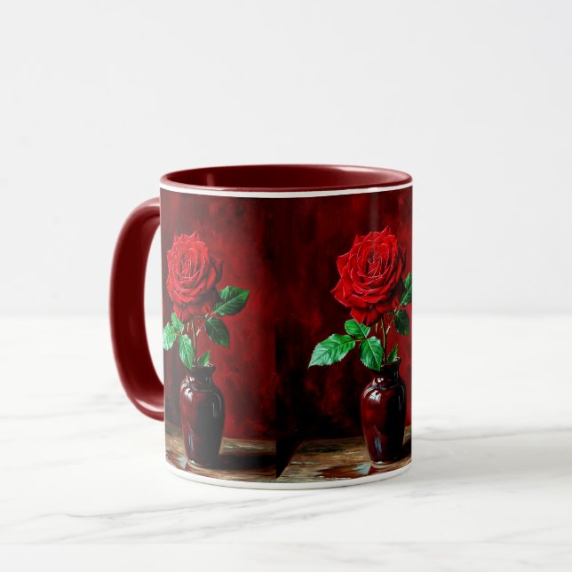 Taza Pintura de Flor de Rosa Roja  (Anverso izquierdo)