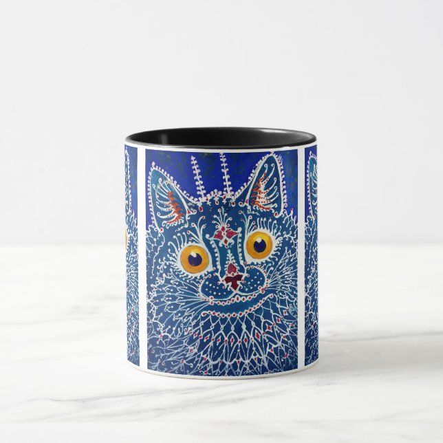 Taza Pintura de gato azul psicodélico de Louis Wain (Centro)