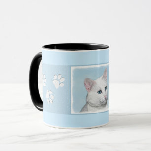 Taza Pintura de gato blanco - Arte de gato original lin