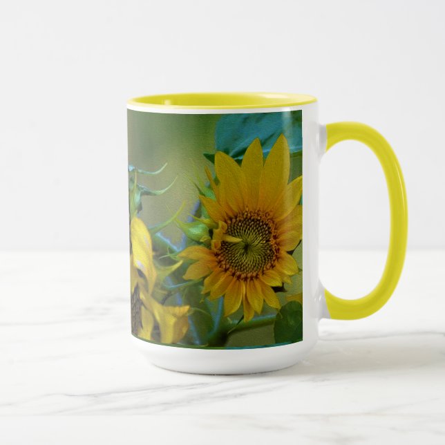 Taza Pintura de girasol amarillo Jardín Arte Floral (Derecha)