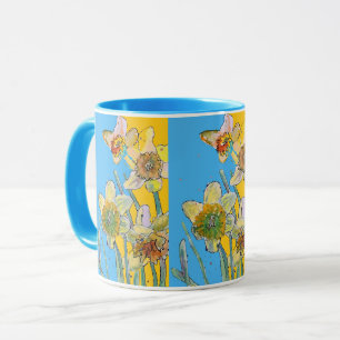 Taza Pintura de Narciso Narciso floral Amarillo mano Pi