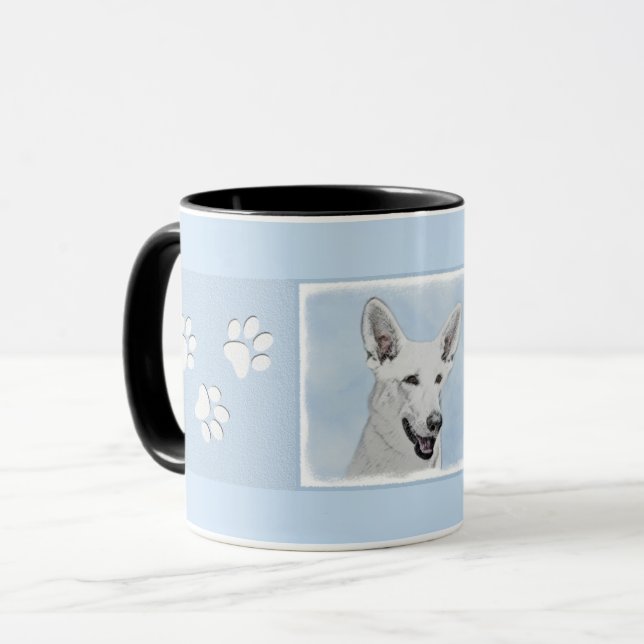 Taza Pintura de pastor blanco - Arte de perro original  (Anverso izquierdo)