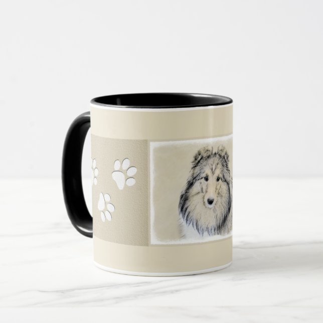 Taza Pintura de perro pastelero de Shetland - Arte de p (Anverso izquierdo)