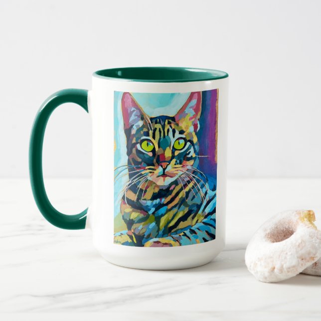 Taza Pintura de retrato de gato personalizado - Regalo  (Con donut)