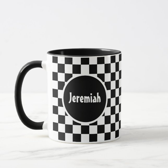 Taza Pintura de tablero negro y blanco con monograma (Izquierda)