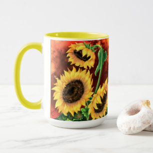 Taza Pintura de taparo de girasoles