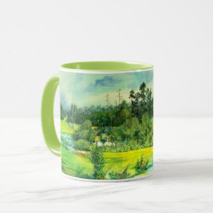 Taza pintura de valle verde Watercolor