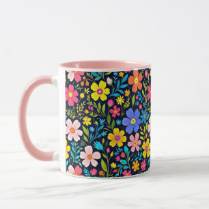 Taza Pintura digital floral patrón de flores