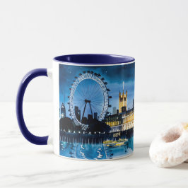 Taza Pintura en Acuarela de Vistas de Londres de Noche 