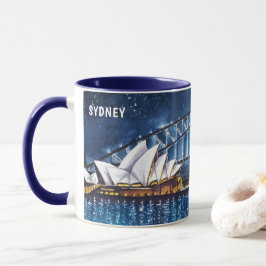 Taza Pintura en Acuarela de Vistas de Sydney por la Noc