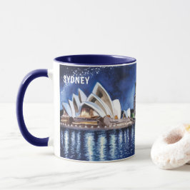 Taza Pintura en Acuarela de Vistas Nocturnas de Sydney 